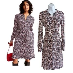 BODEN Julia Rare Navy Animal Print Tencel Blend Button Jersey Shirt Dress Sz 6